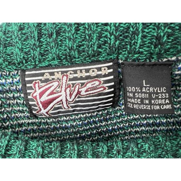 Vintage Anchor Green Sweater Mens Large Knit 80s 90s Pullover Fair Isle - Picture 6 of 7